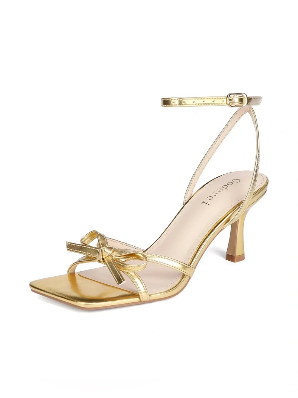 Goderci Kitten Heels with Bow Strappy Heels for Women size 7.5 Gold